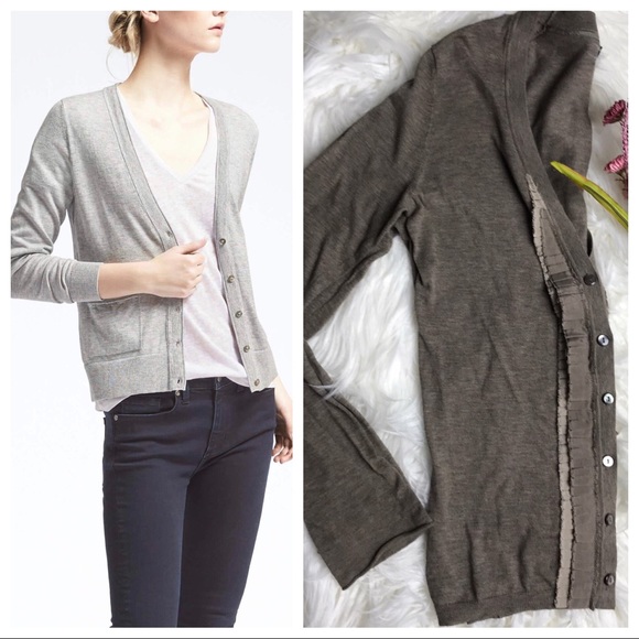 EUC Banana Republic Pima Cotton Ruffle Cardigan - Picture 3 of 8